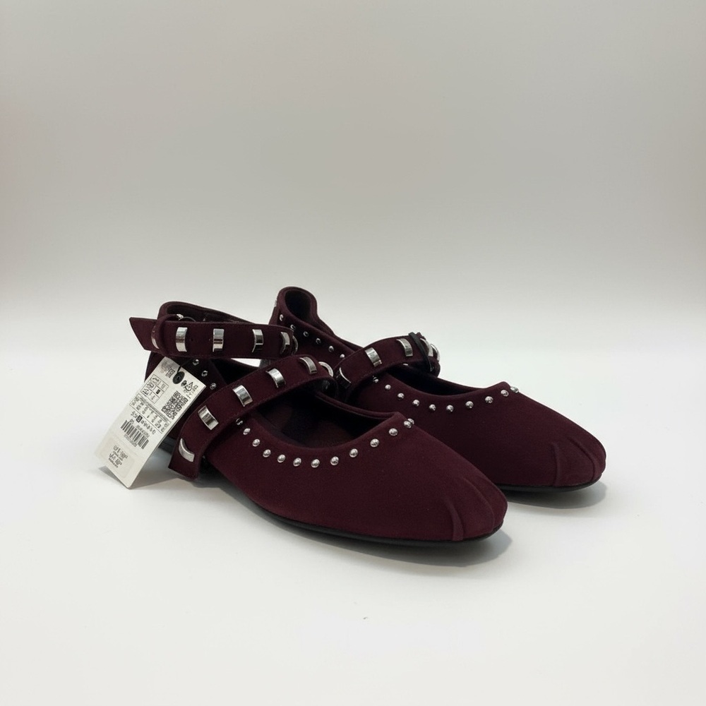 Zara suede studded ballet flats NWT
